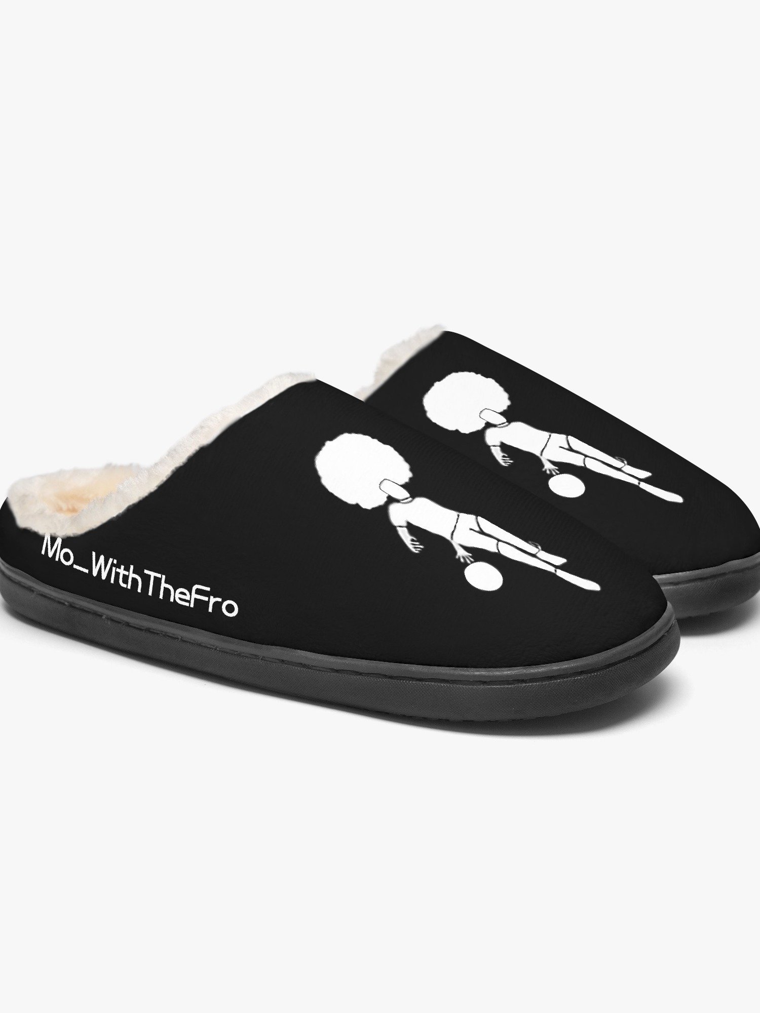 Mo_WithTheFro Black fluffy slippers, white logo product image (5)