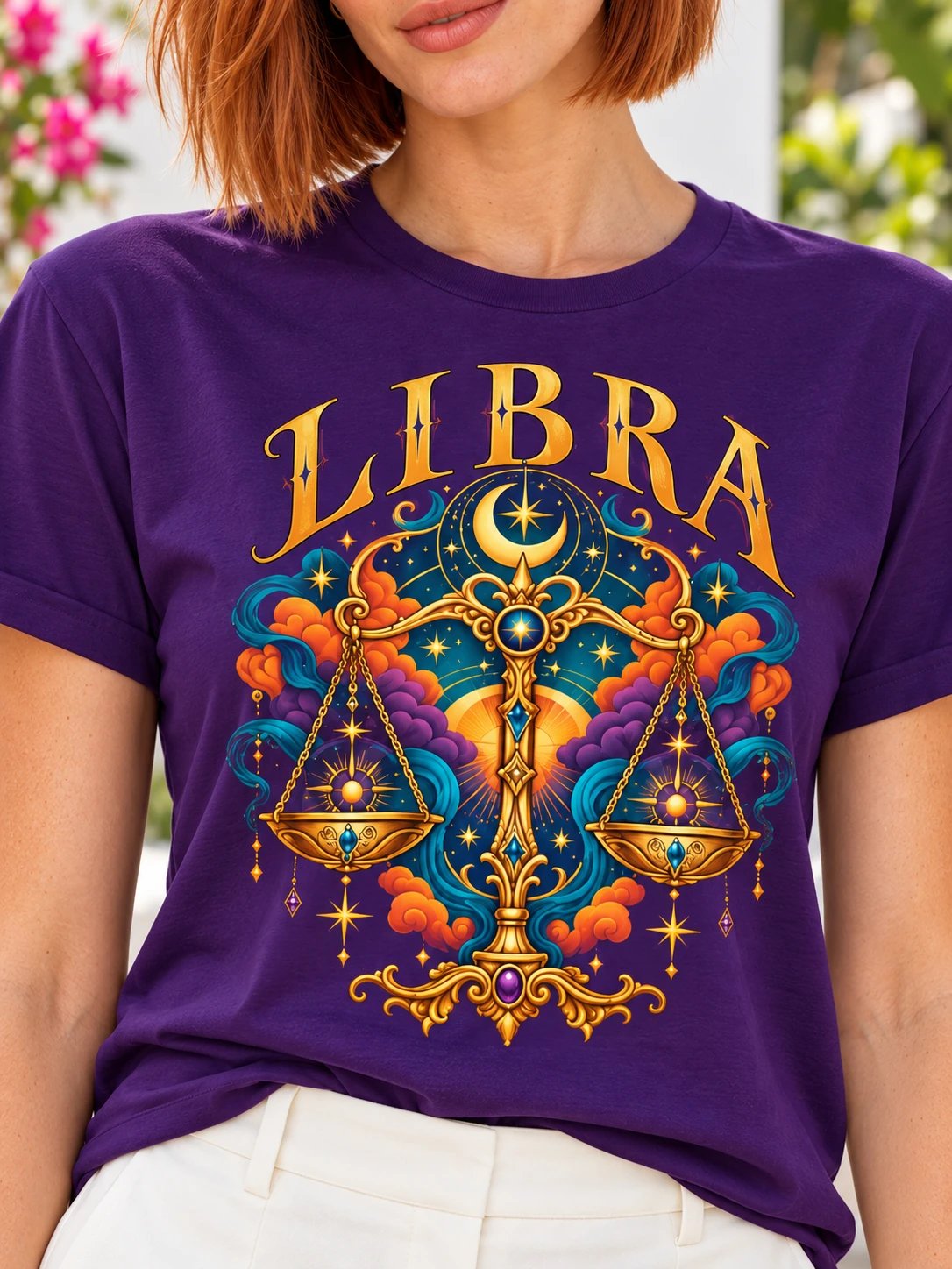 Libra Zodiac T-Shirt With Ornate Celestial Scales product image (1)