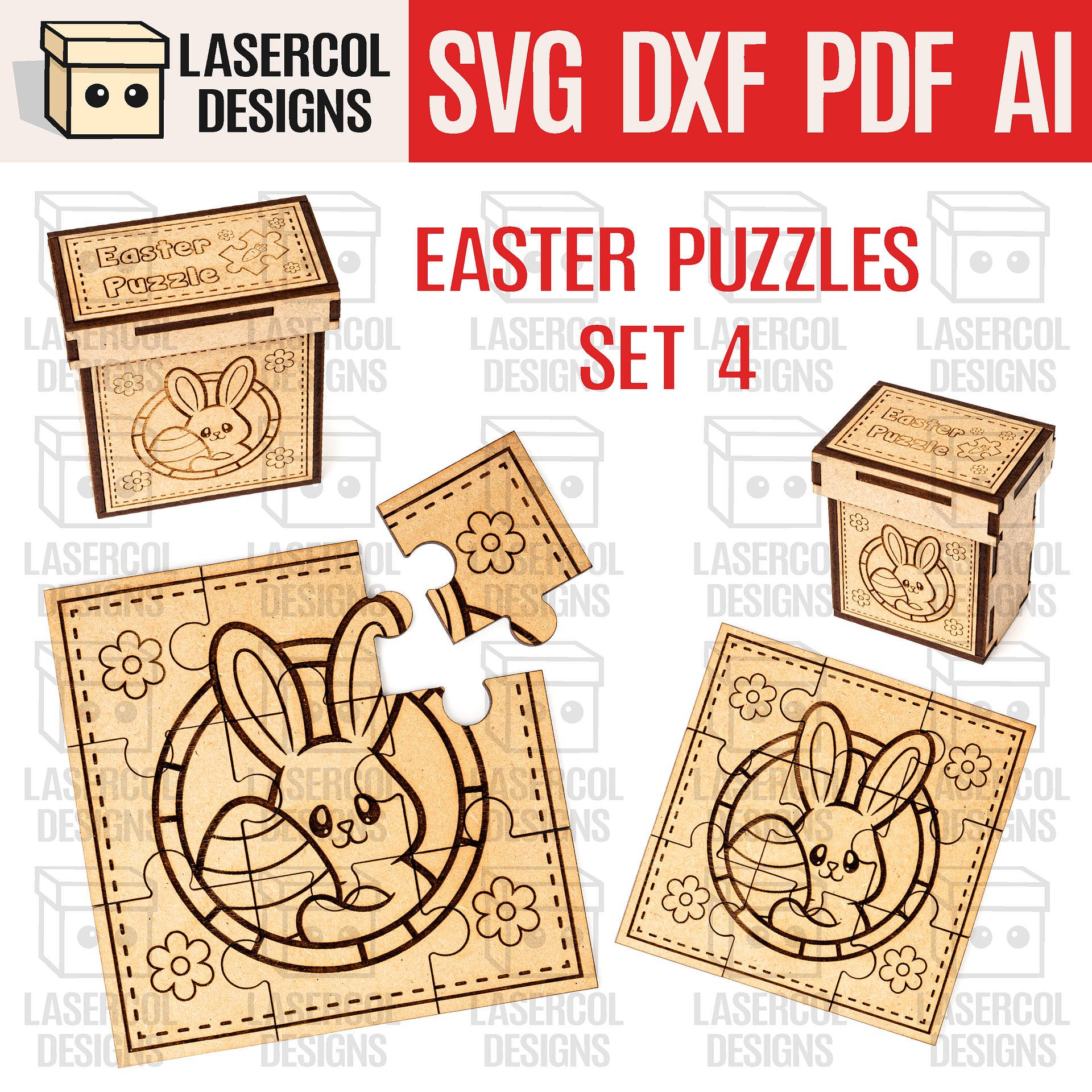Easter Bunny Puzzle Bundle (Set 1-2-3-4) - Laser Cut Files product image (6)