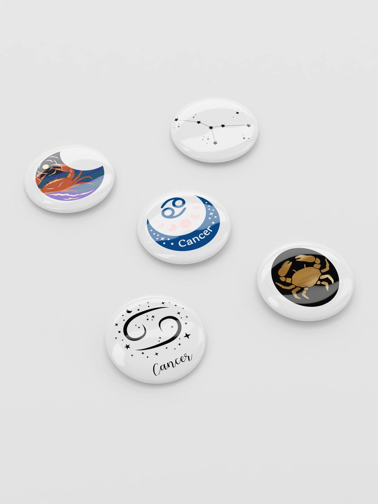 Cancer Zodiac Enamel Pin Set of 5 — Black & White Crab Astrology Pins for Jackets, Bags & Witchy Accessories product image (2)