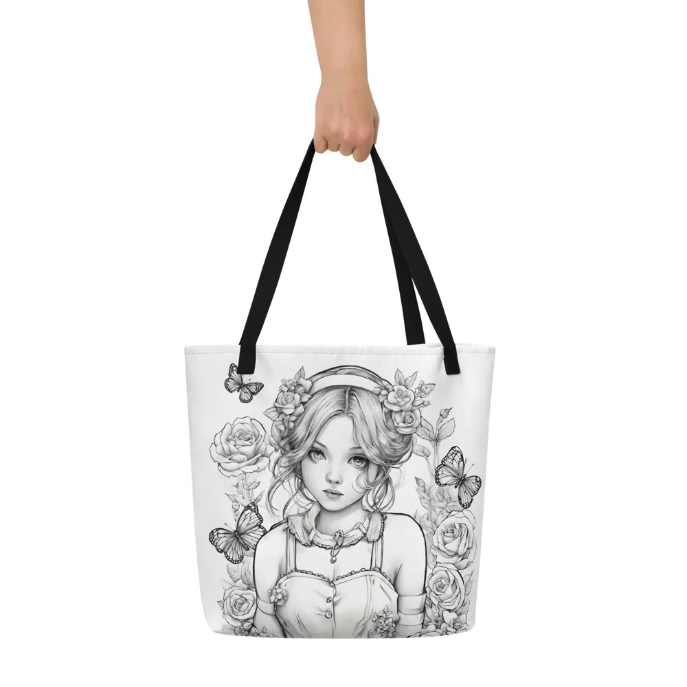 Monochrome Girl, Roses and Butterflies Design Tote Bag product image (9)