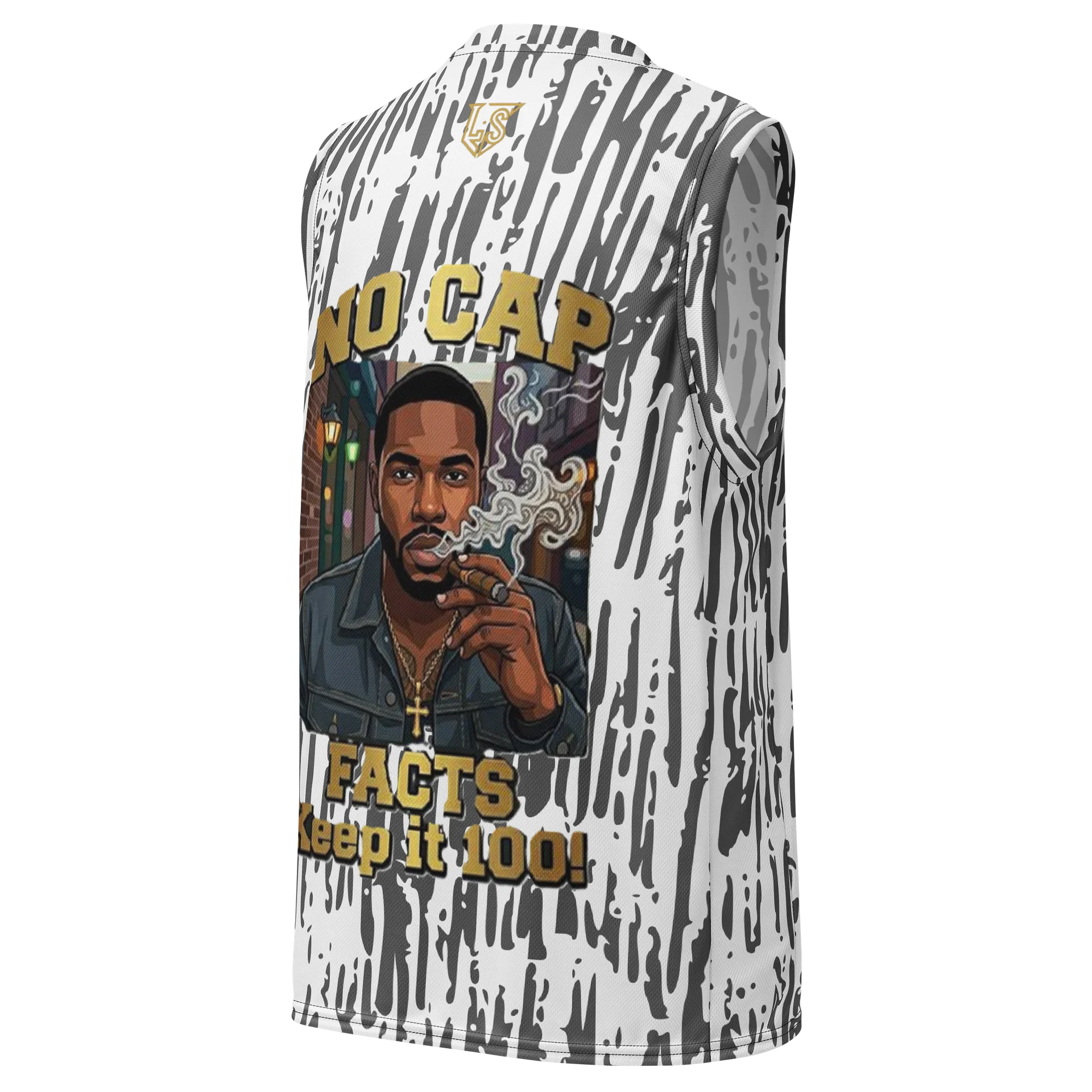 No Cap - White w/Black Strokes Sleeveless Pattern Design product image (3)