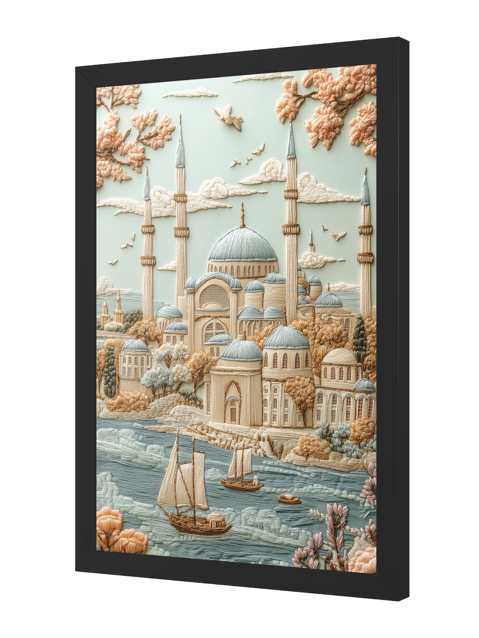 Sailing Through Istanbul | Embroidery-Style Wall Art — Framed Print product image (10)