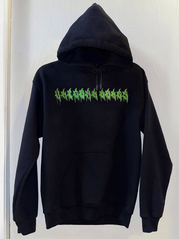 "UNICORN BONES” Green Metal Font w/ Body Graphic, Black Drawstring Hoodie *New Design* product image (2)