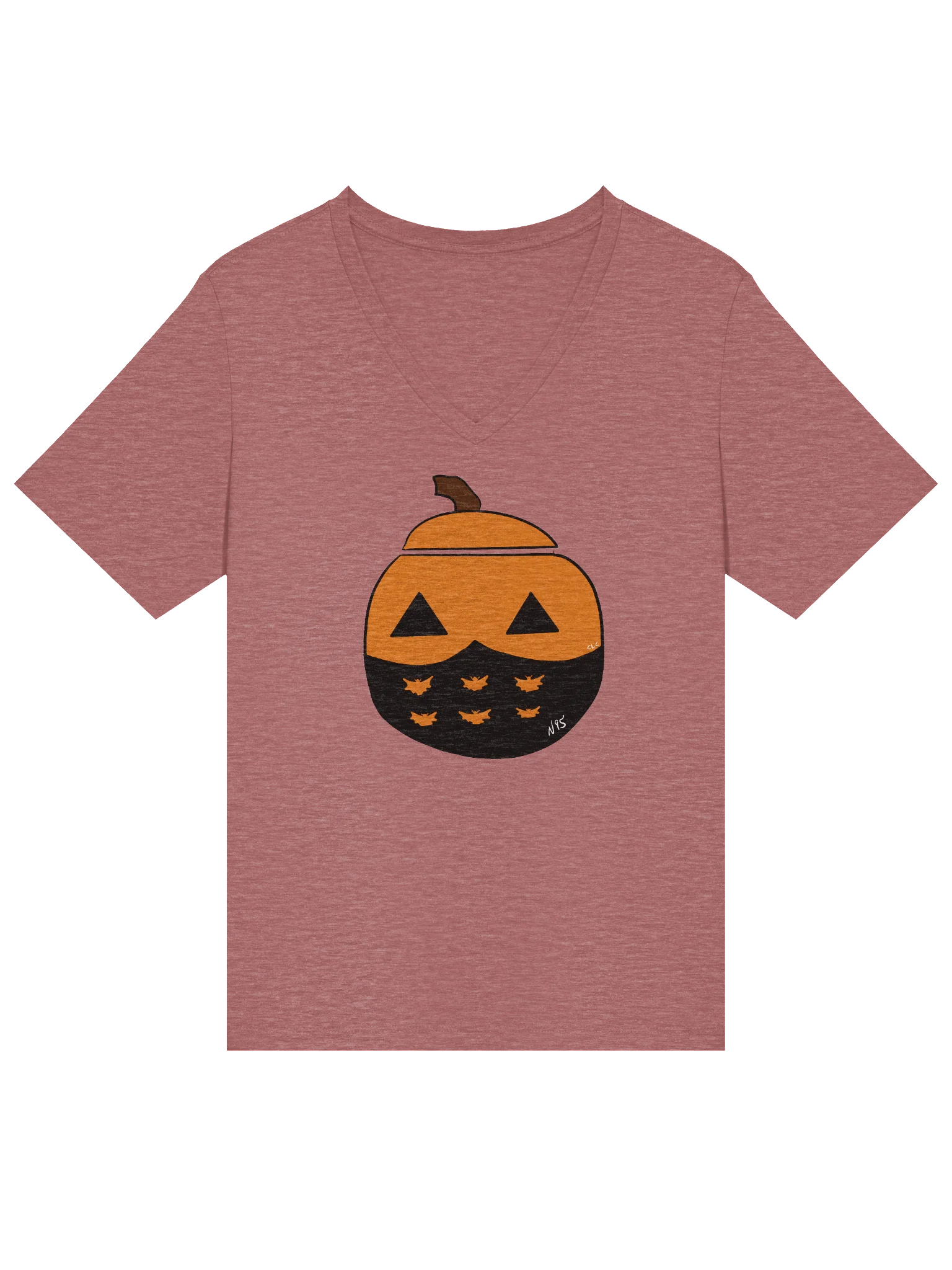 Mask-O-Lantern v-neck tee (black mask) product image (3)