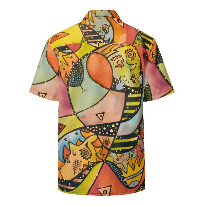 Dr. Smith Surreal, Ann Malley Original Watercolor & ink Unisex Hawaiian Button-down Short Sleeve Shirt Blue, Orange, Green, Pink & Black product image (2)