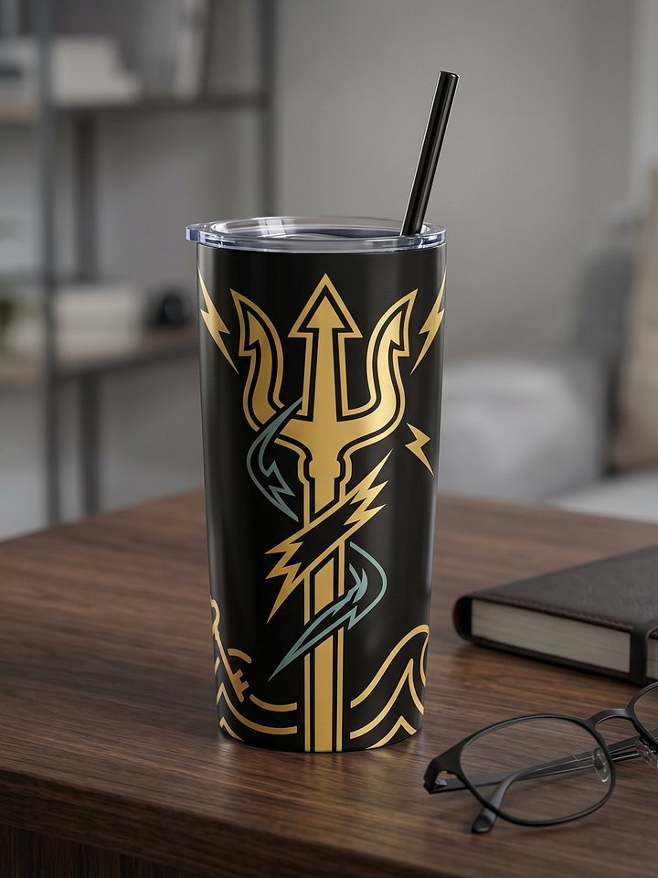 Greek Trident Lightning Tumbler – Minimal Mythology Travel Mug, Black & Gold Design product image (2)
