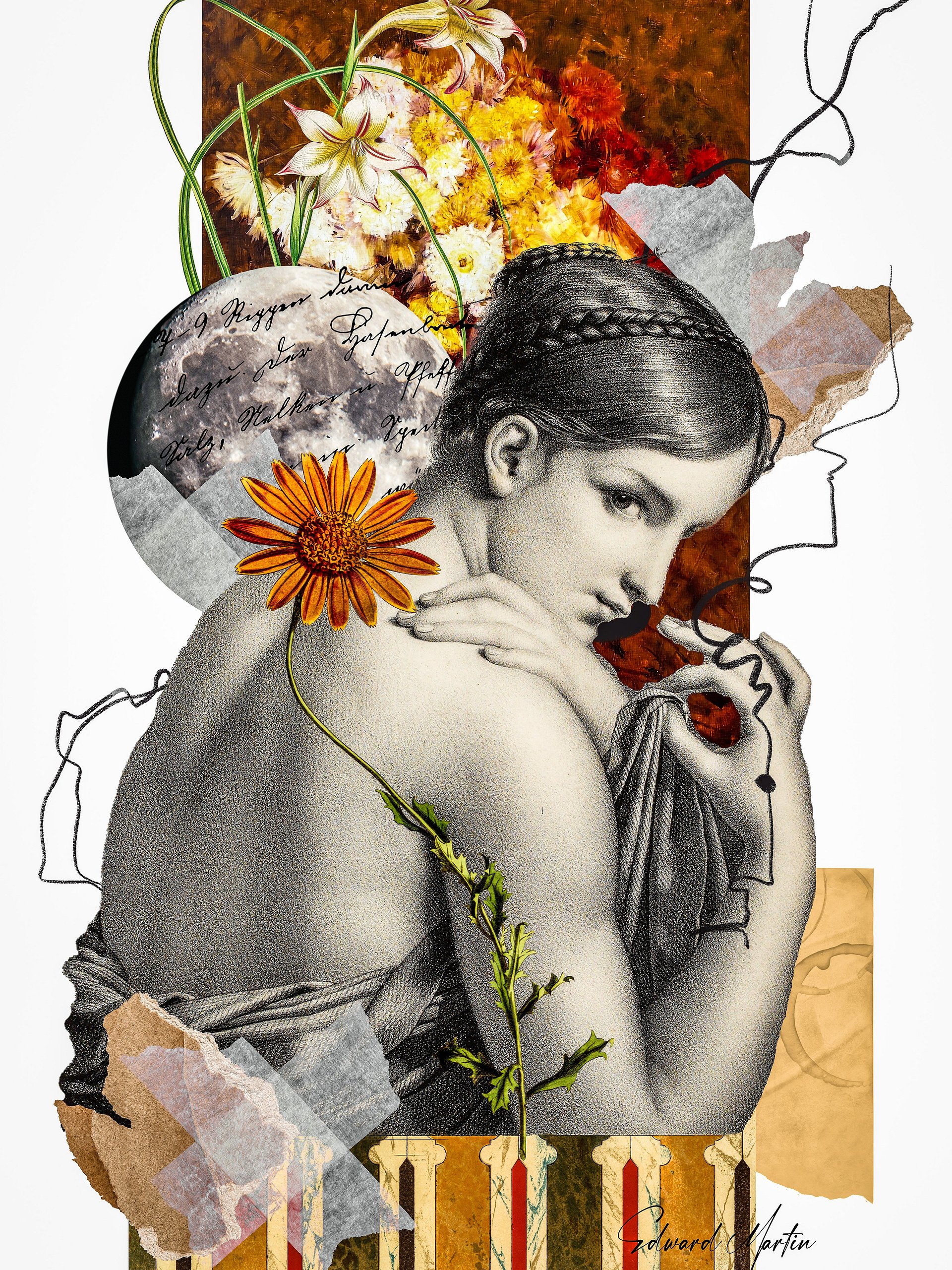 'Lunar Toughts' by Edward Martin-Mixed Media Collage Print product image (1)