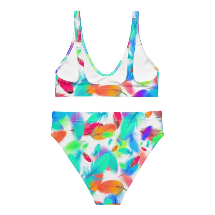 Colorful Feather Pattern Design High Waisted Bikini - v3 product image (1)
