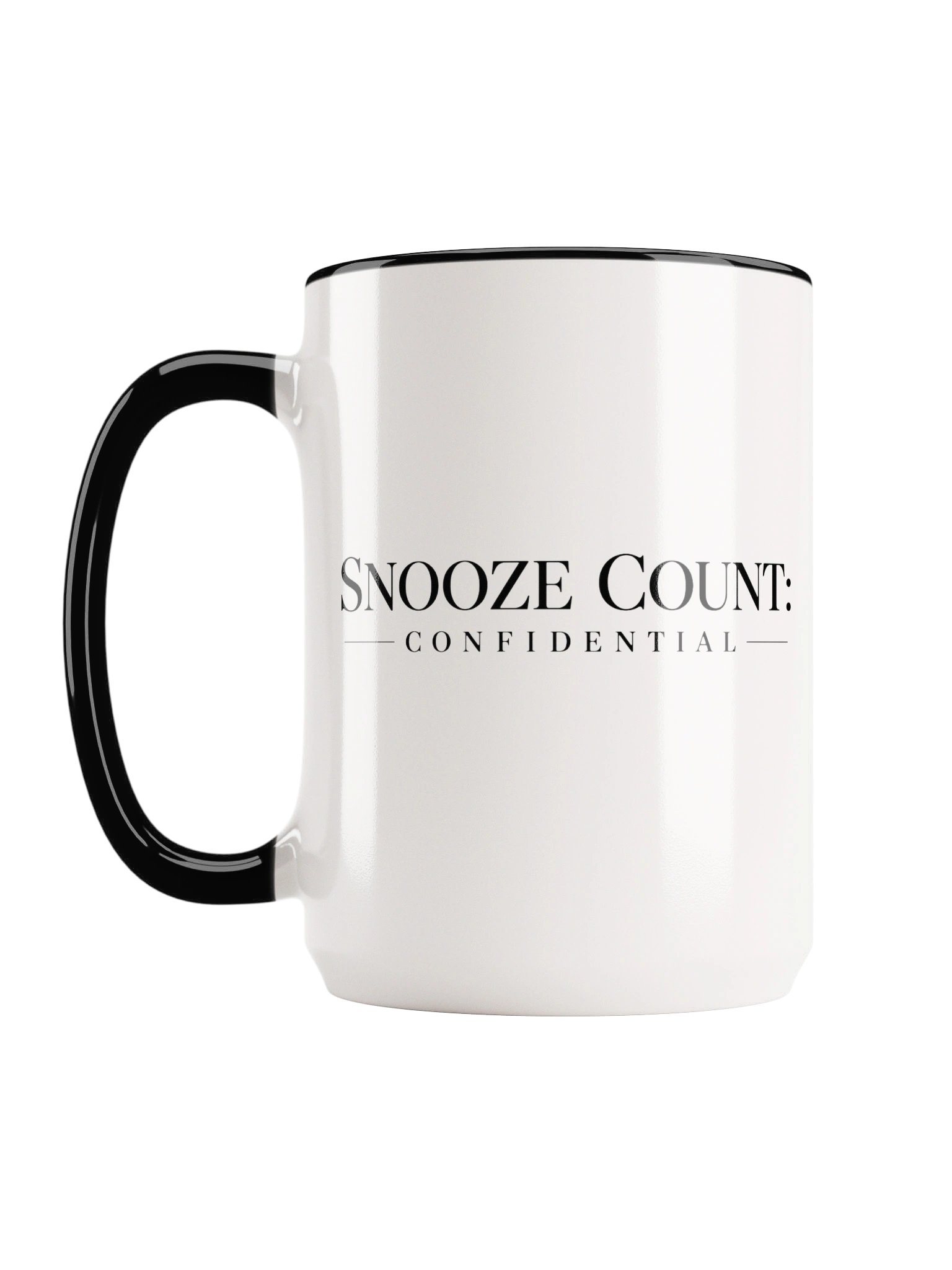 “Snooze Count: Confidential” — 15 oz Ceramic Mug with Color Inside product image (3)