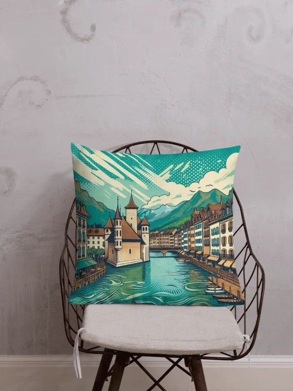 Riverside Charm All-Over Print Pillow | AI Design Annency France product image (1)