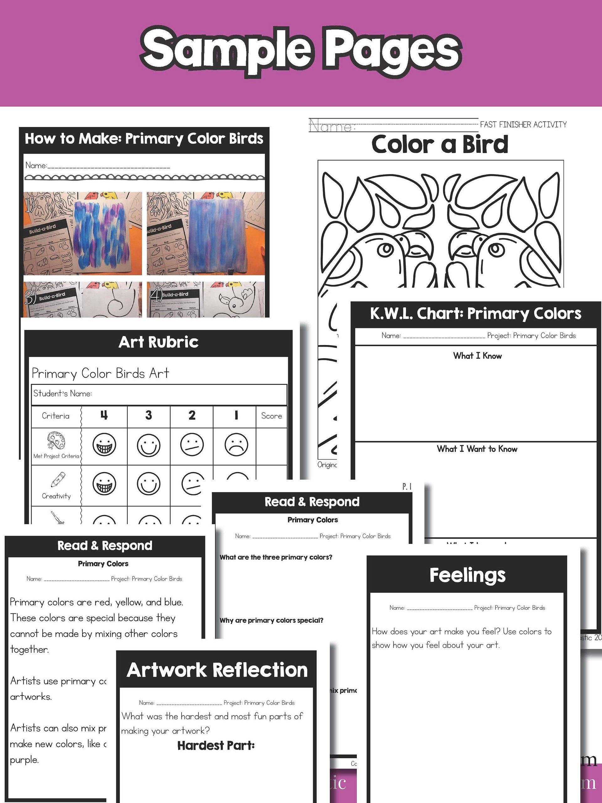 Primary Colors Art Lesson Bird Art Project Kindergarten Art Activity product image (9)