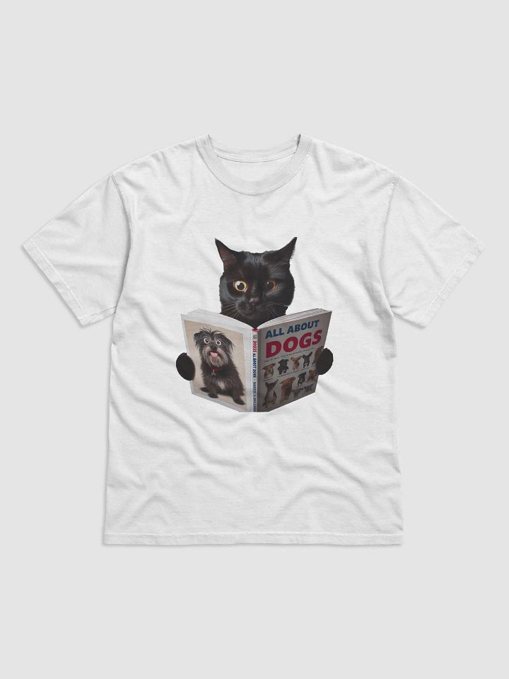 Cat Reading a Book About Dogs #Humorous Tee - White - T-Shirt product image (1)