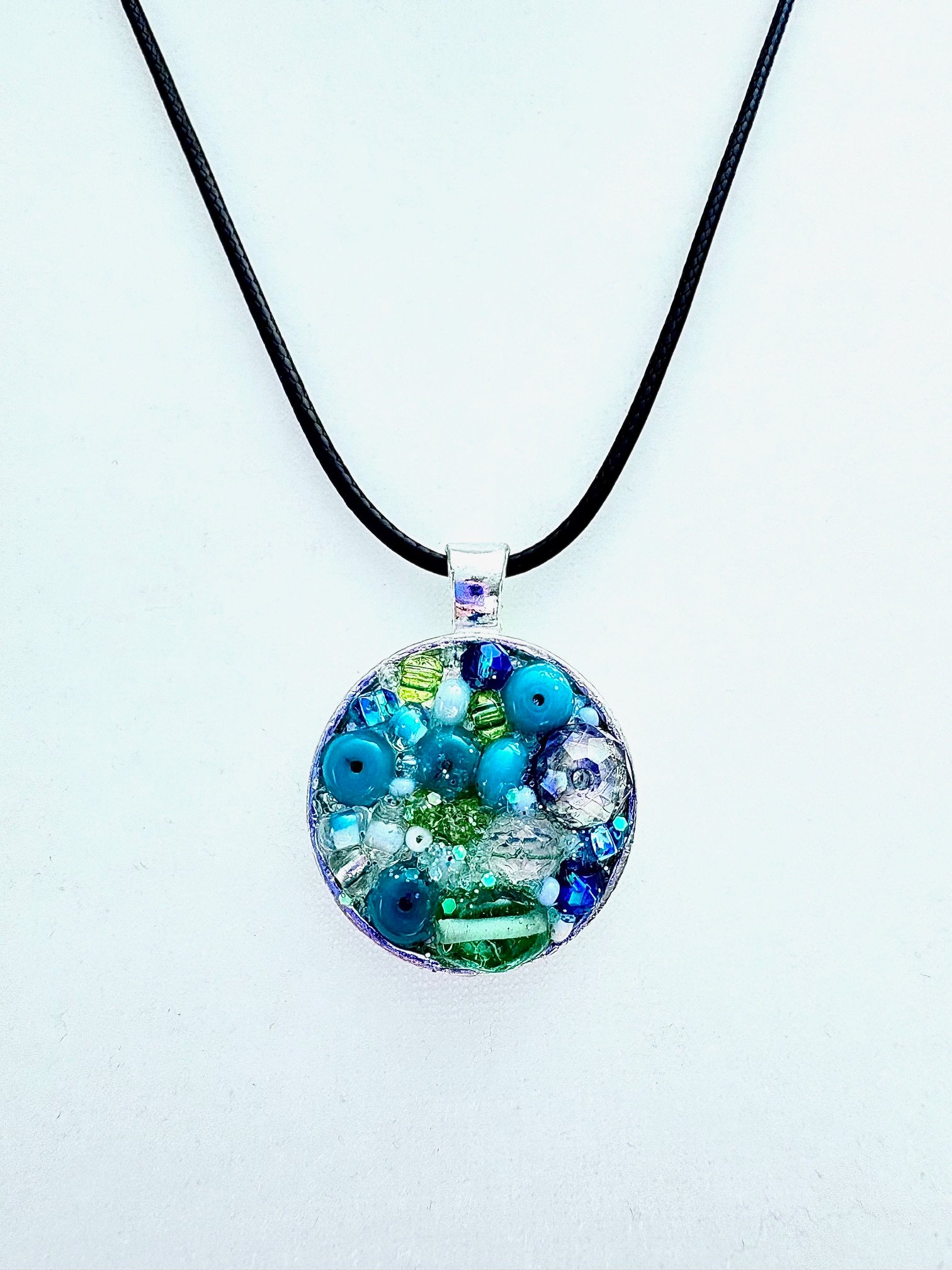 MFD-00010 | Ocean Dreamscape Pendant Necklace | Handmade Gradient Bead Art | Coastal Charm Jewelry by Monique Faella Designs™ product image (1)