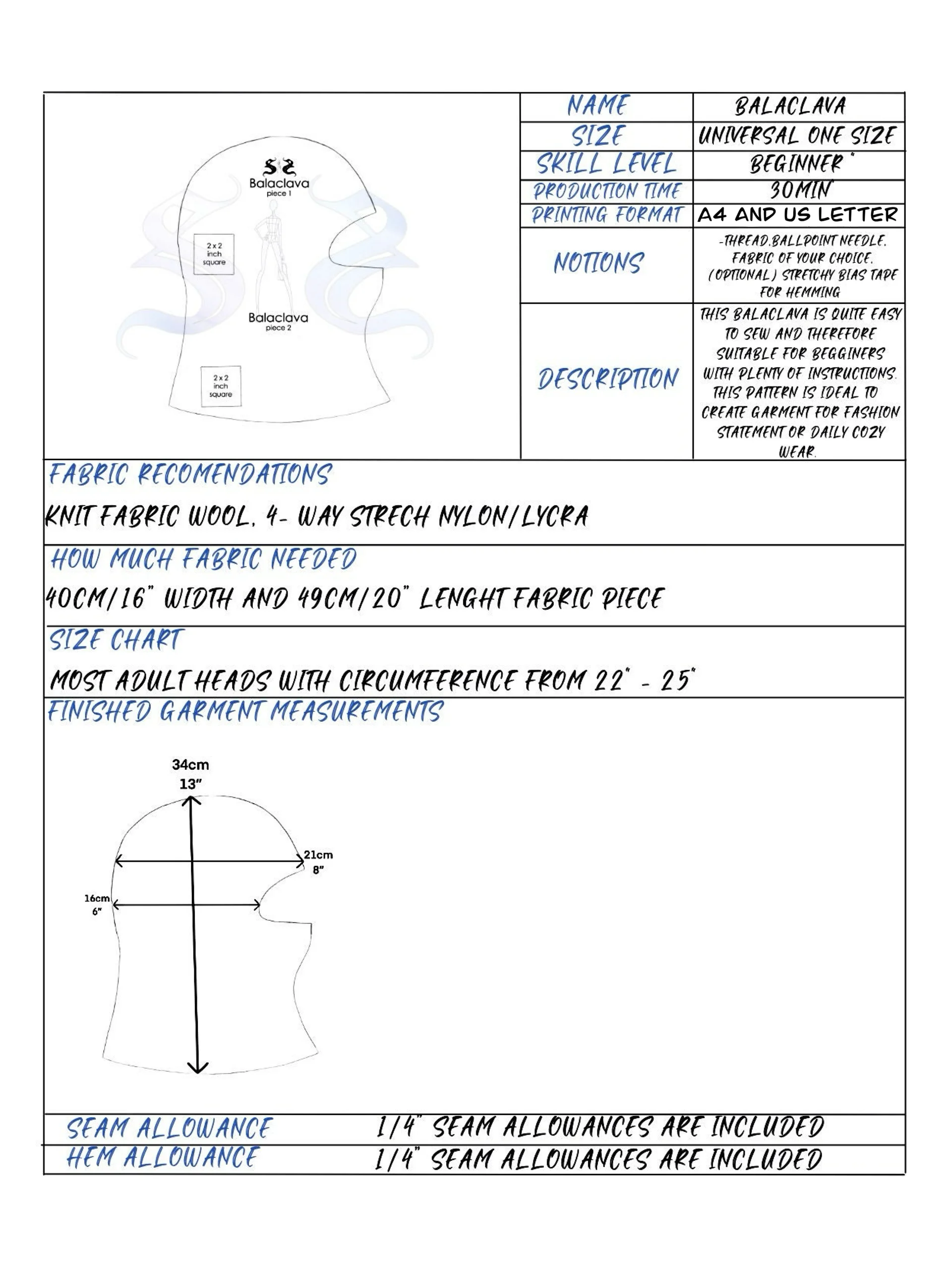 Unisex Balaclava - Sewing Pattern product image (7)