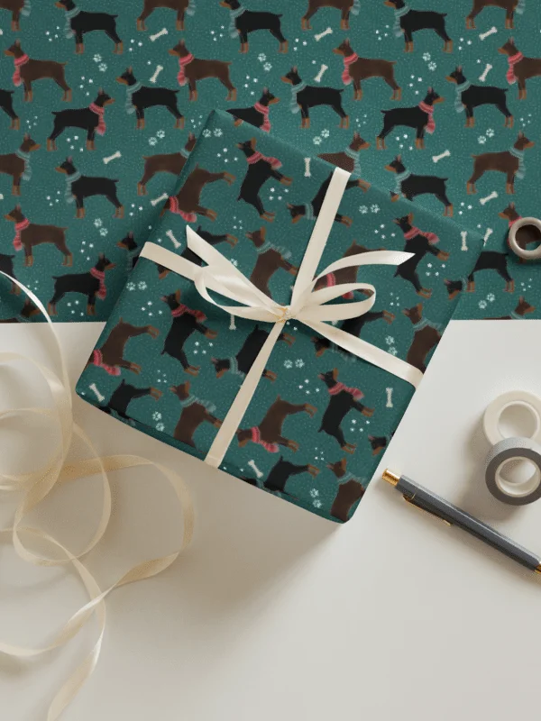 Winter Dobermans in Scarves Pattern Wrapping Paper, 3 Pack product image (1)