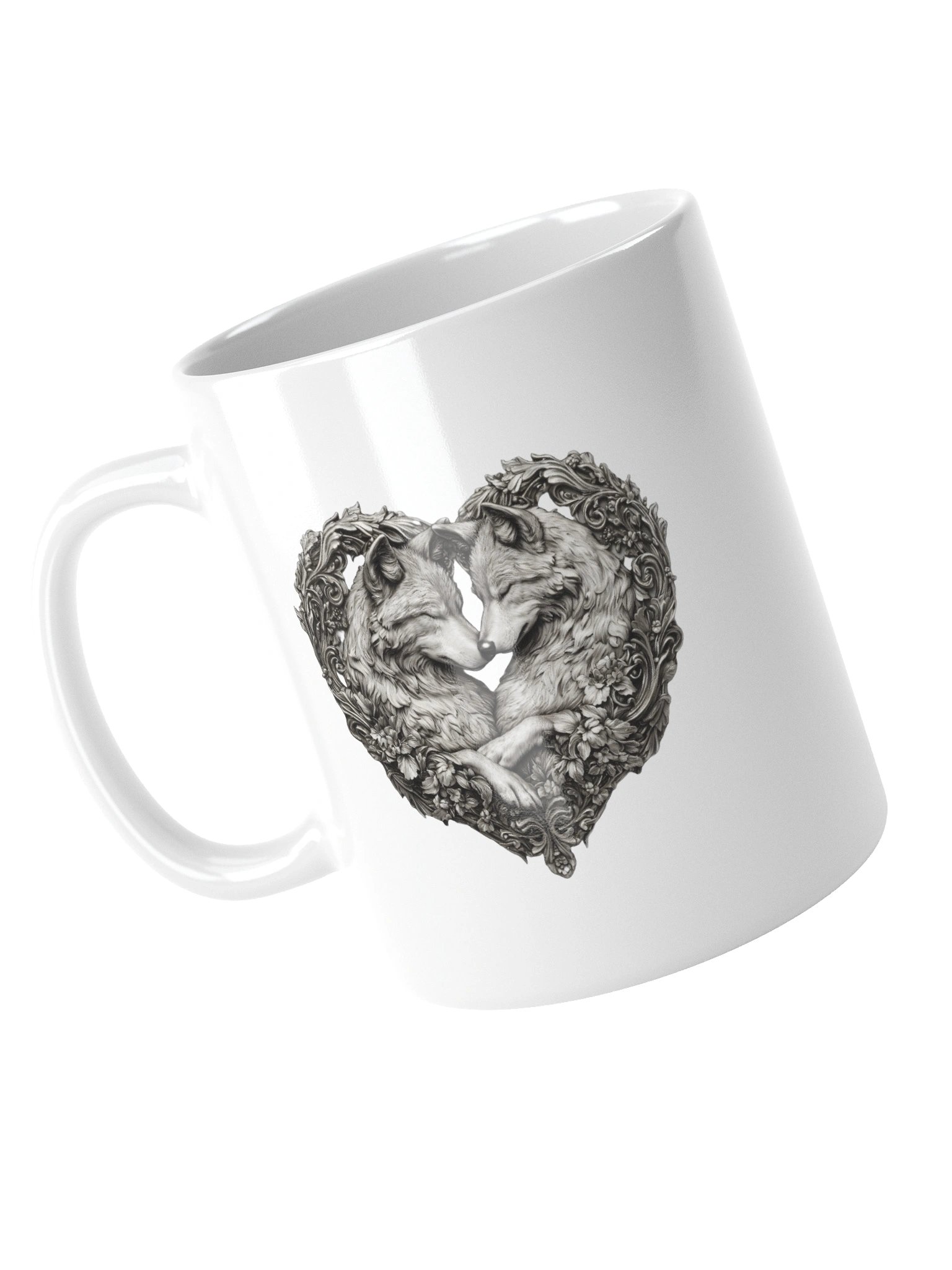 Eternal Wolves Heart Mug – Romantic Wolf Art Coffee Cup product image (12)