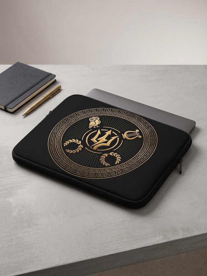 Greek Mythology Trident & Lightning Laptop Sleeve – Gold Medallion Design product image (1)