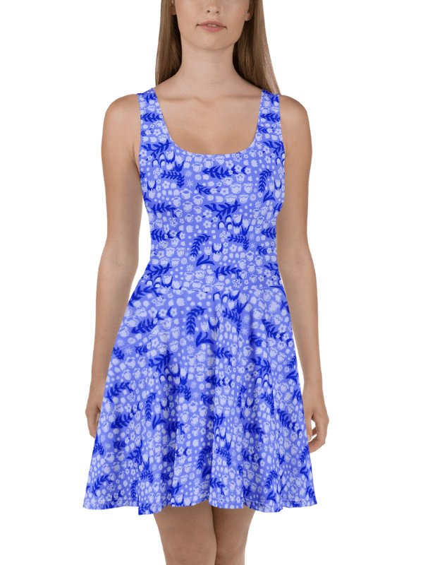 Periwinkle Blue Floral Skater Dress | Coastal Botanical Fit & Flare Summer Dress product image (1)