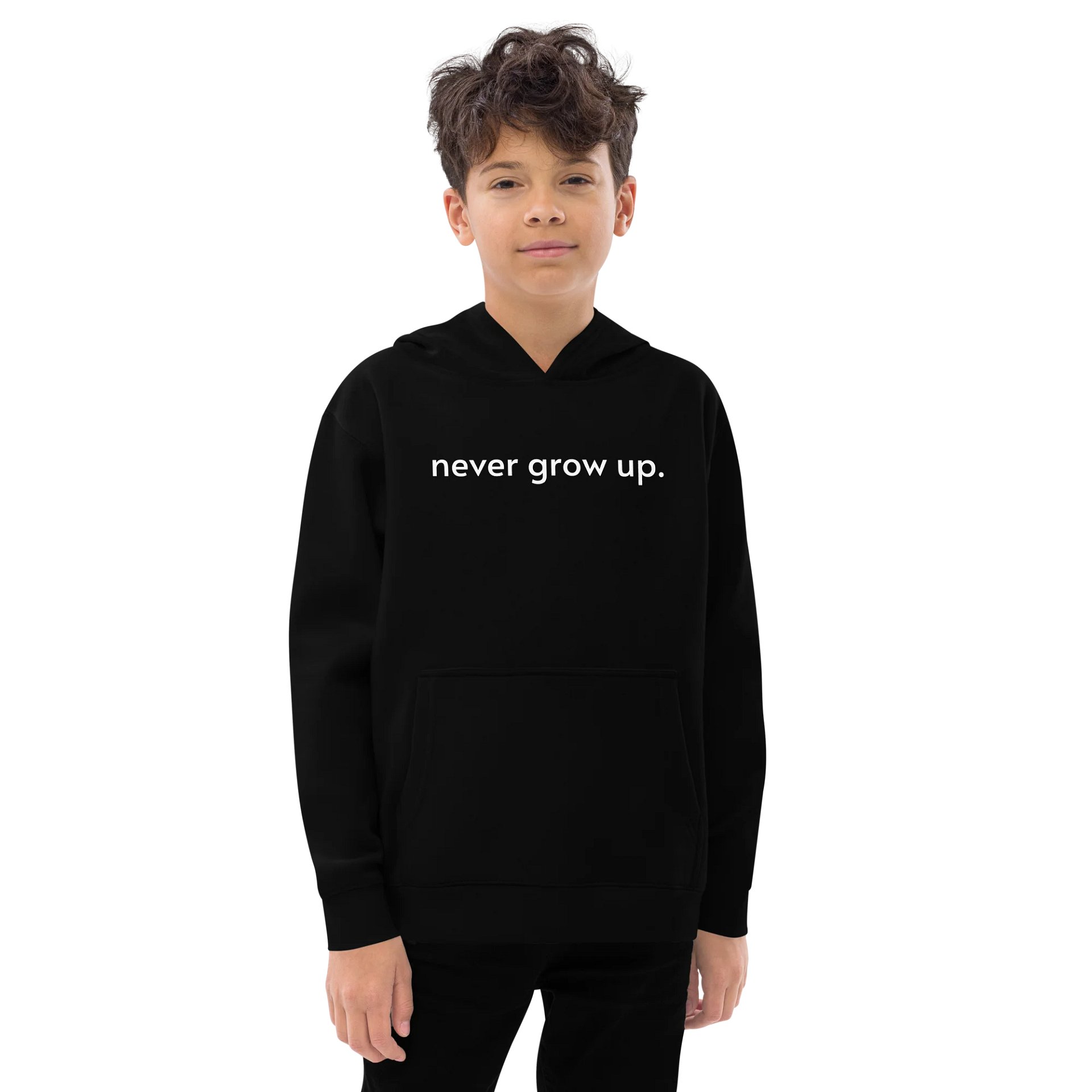 "never grow up." Kids Fleece Hoodie product image (4)