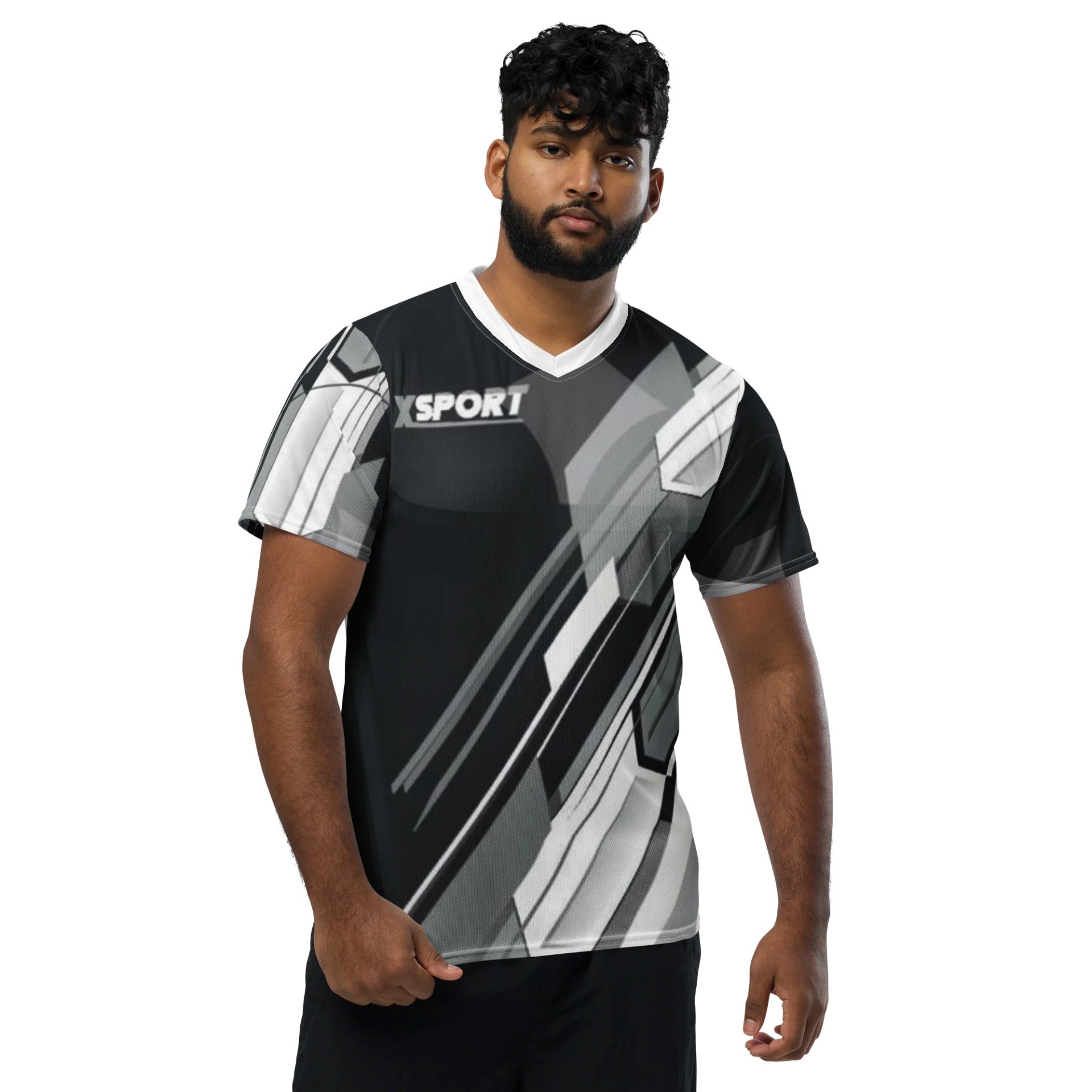 Esports Jersey Shirt Black Grey Geometric | Custom Gaming Team Jersey | Men’s Athletic Performance Tee | Sublimated Sports Top product image (1)