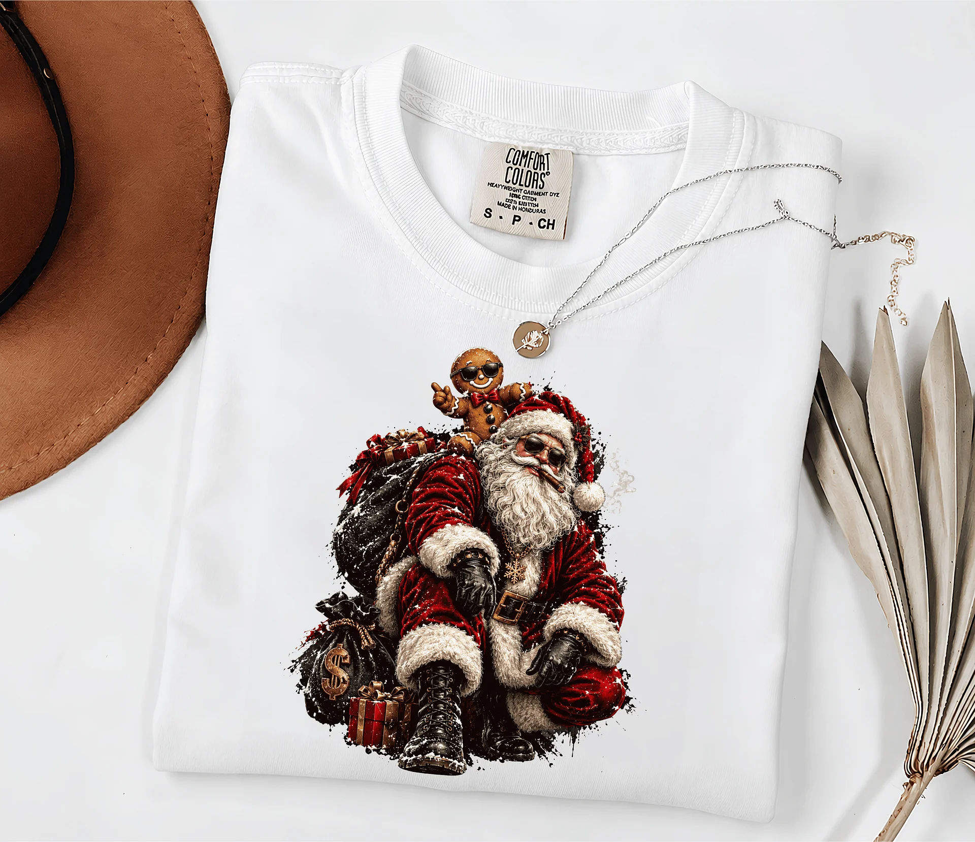 Vintage Gingerbread Santa Christmas T-Shirt, Edgy Holiday Graphic Tee (Unisex) product image (3)