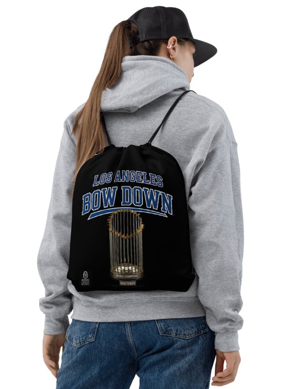 "Bow Down" LA Champion Black Drawstring Bag | LA | BASEBALL | Home Locker product image (2)