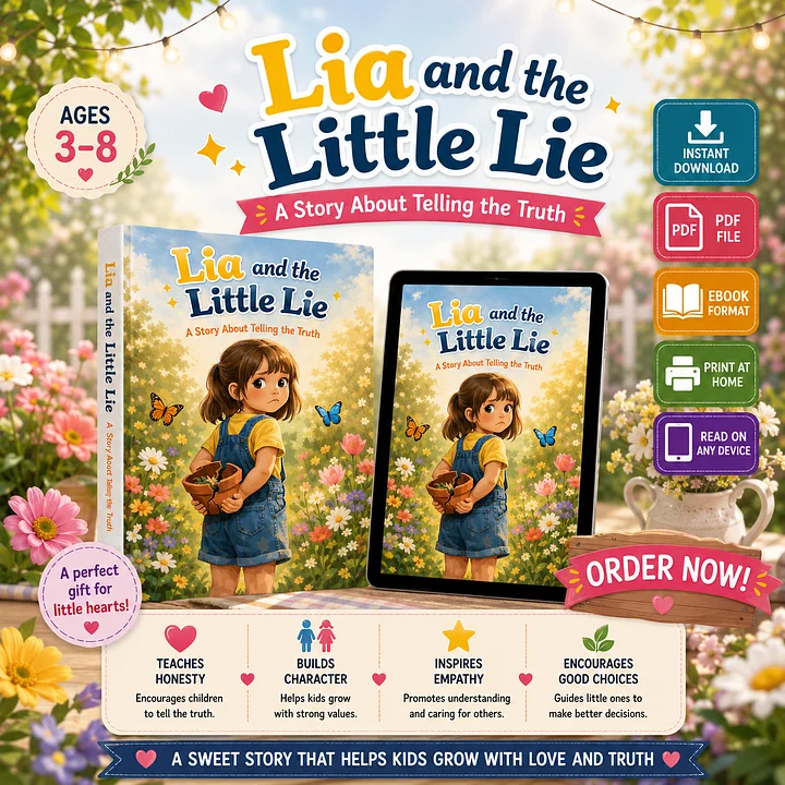 Lia and the Little Lie | A Story About Telling the Truth | Storybook for Children Ages 3–8 | Printable PDF eBook | Instant Download product image (1)