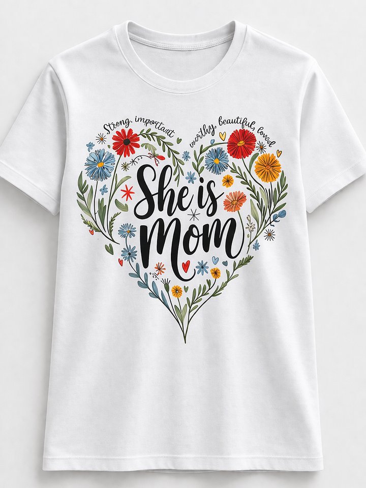 She Is Mom Wildflower Heart Shirt - Inspirational Mother's Day 2026 Gift Tee product image (1)