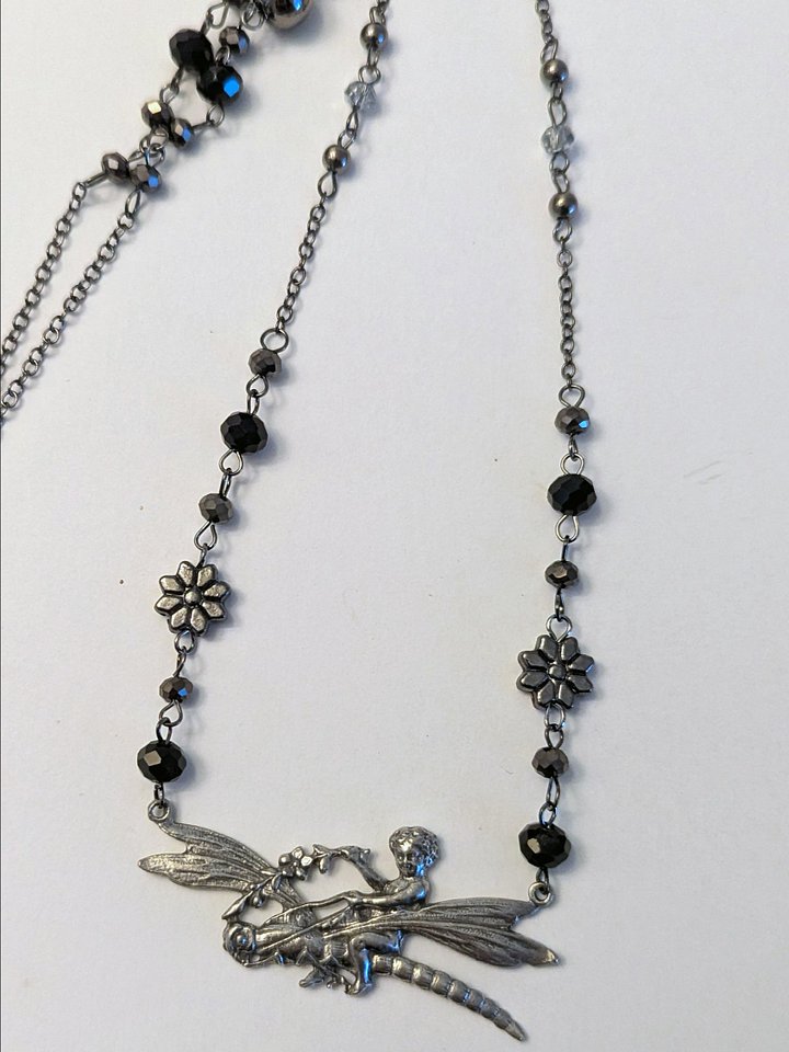 Monica's Stash: Vintage Art Nouveau Dragonfly on beaded chain product image (1)