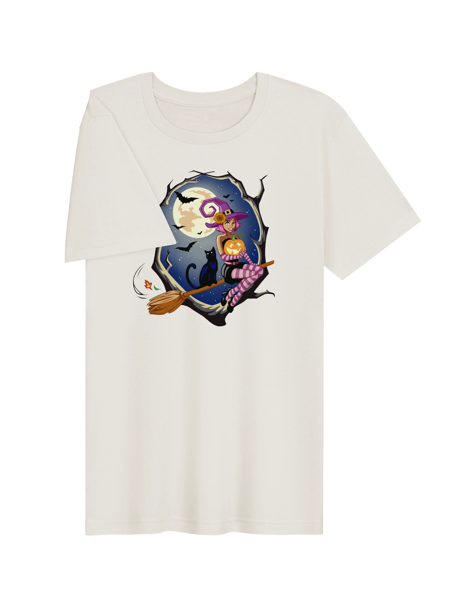 Whimsical Halloween Sunflower Witch Tee – Vintage White Holiday Graphic T-Shirt product image (3)