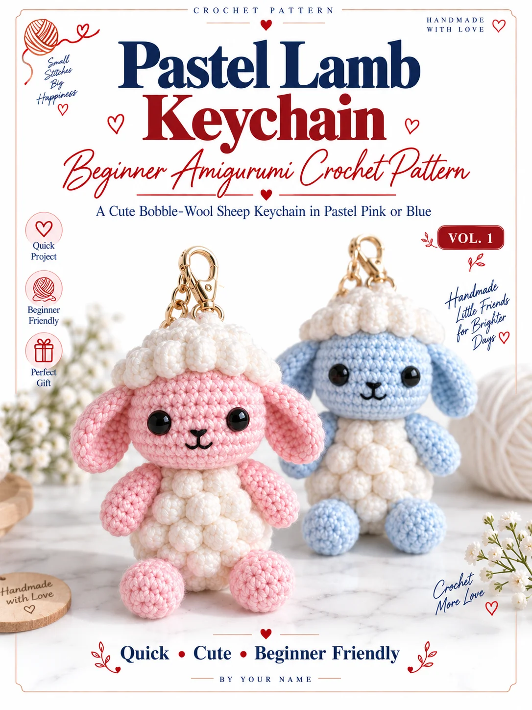 Fluffy Lamb Keychain Pattern, Crochet Sheep Amigurumi PDF, Bag Charm, Instant Download product image (1)