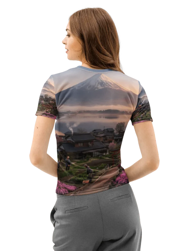 Mount Fuji Village Pink Moss Women’s Cotton Crew Neck T-Shirt product image (6)