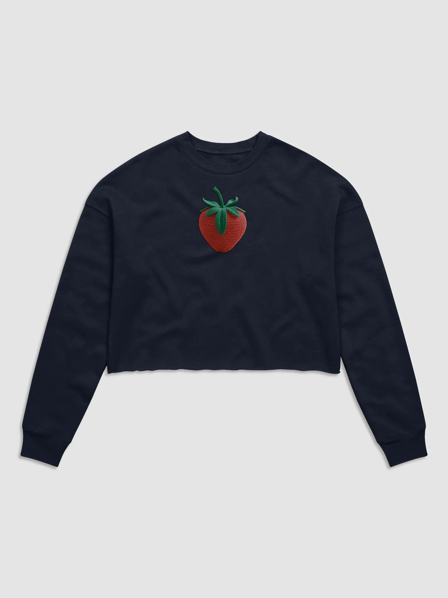 CozyAvocado Women's Navy Fleece Crop Sweatshirt Strawberry #1 product image (1)
