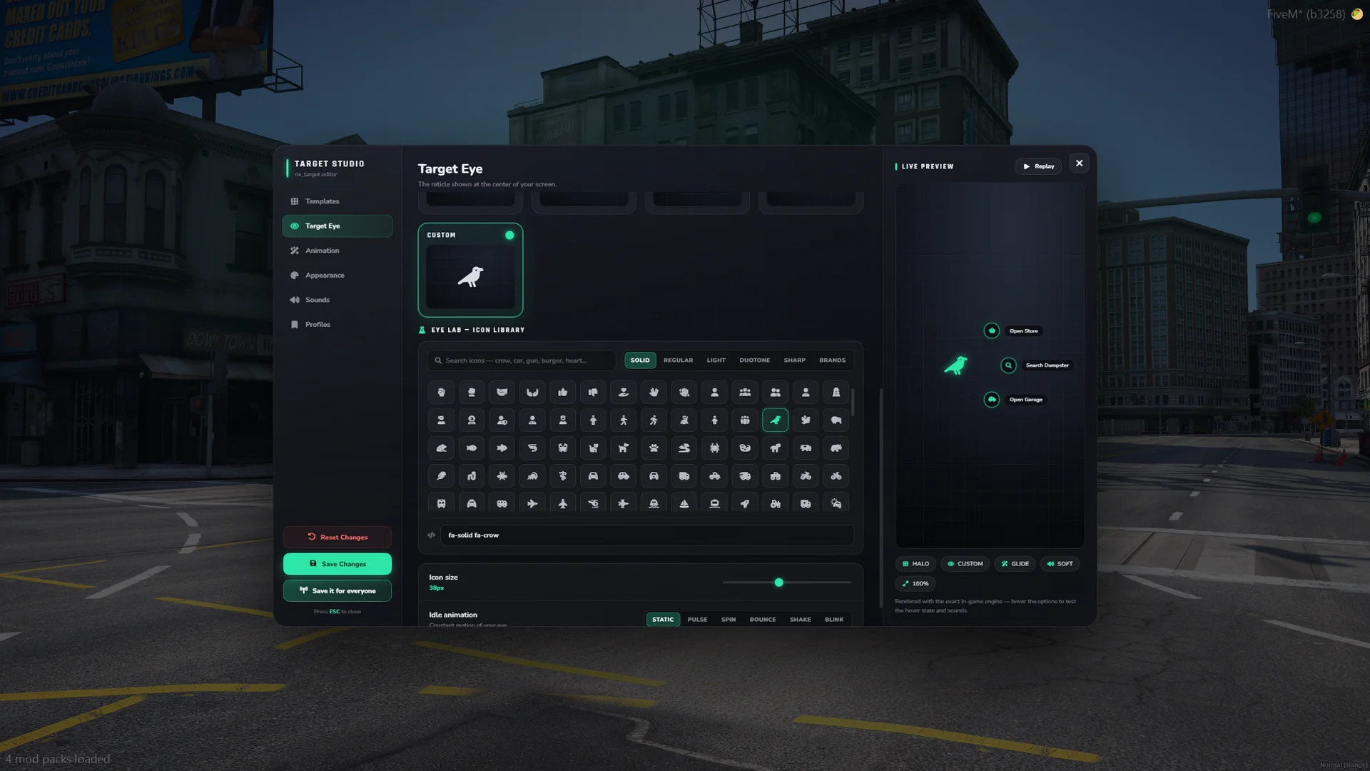 FiveM Ox-Target Redesign 🎯 15 Templates, Custom Eyes & In-Game Editor (ESX/QB/QBox) product image (6)
