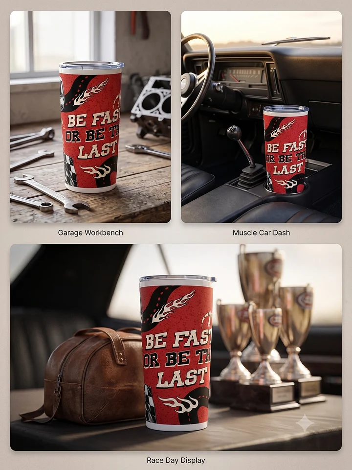20oz Stainless Steel Tumbler with Lid - Be Fast Or Be The Last Racing Design, Insulated Car Guy Sports Travel Cup by BoldPixel product image (2)