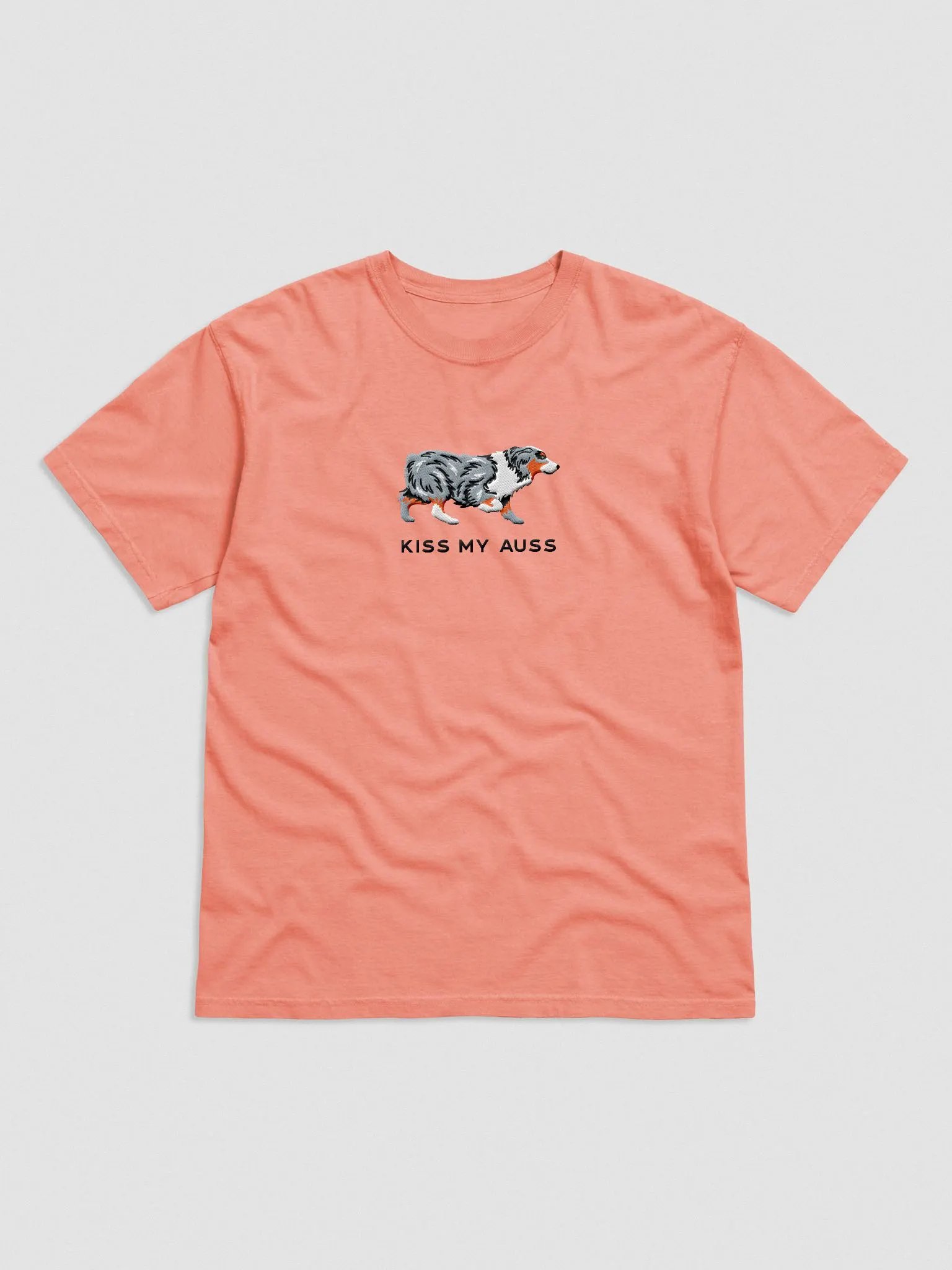 Kiss My Auss T-Shirt(Embroidered) of an Australian Shepherd(Blue Merle) product image (4)