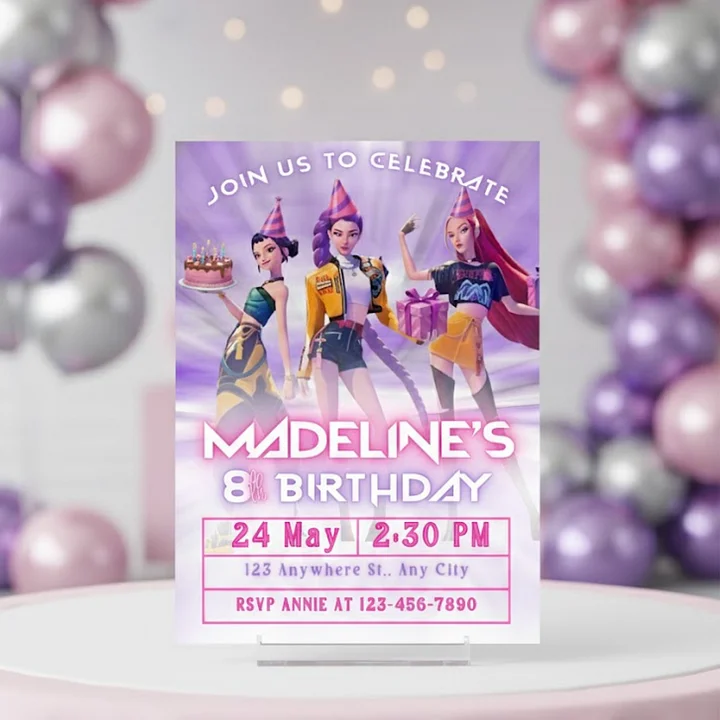 K-Pop Demon Hunters Birthday Invitation | Girl Birthday Party Invite | Editable Canva Template | K-Pop Party Theme | Digital Download product image (1)