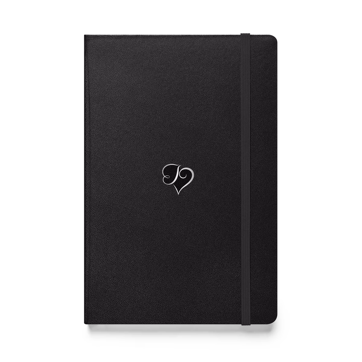 Love Notes Journal, black hardcover with elastic closure and the JS Heart at the centre