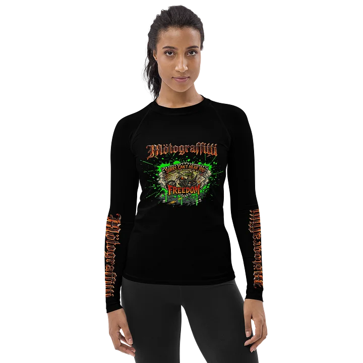 Women's MötoGraffitti "Can't Hear You Over My Freedom" Long Sleeve "Rash Guard"Tee Safety Orange product image (1)