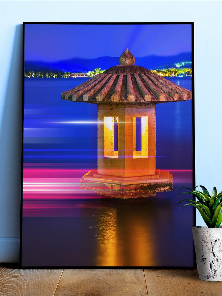 Neon city: China, pagoda (synthwave/vaporwave/retrowave/cyberpunk) — aesthetic poster product image (1)