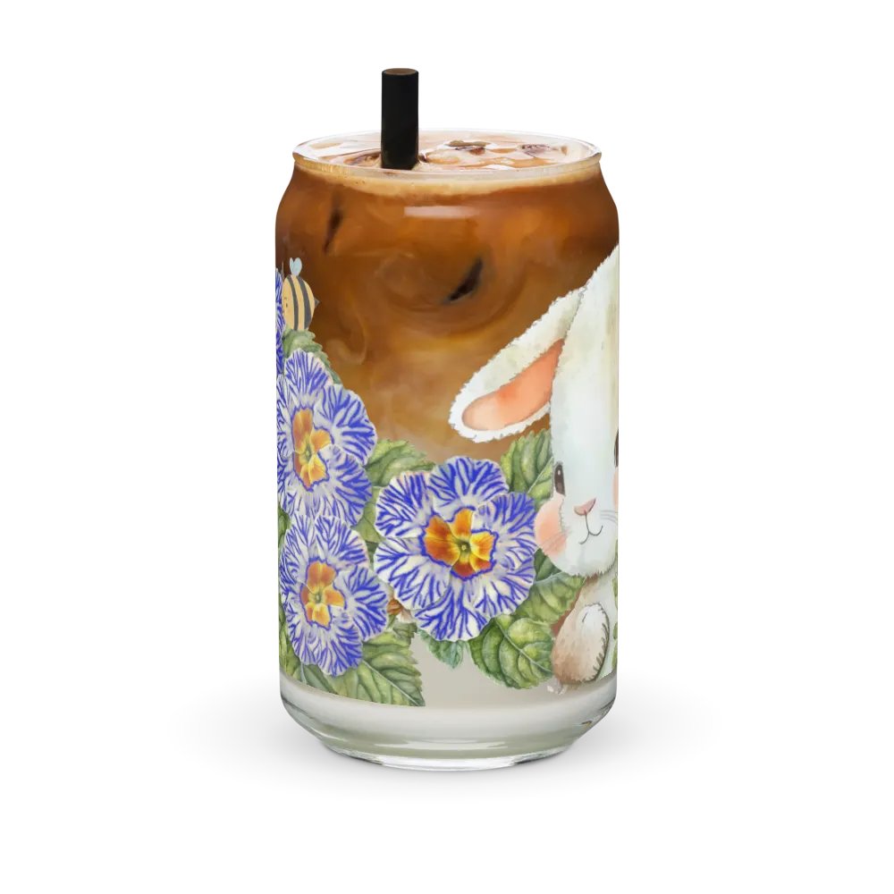 Garden Whispers: Bunny and the Primula Zebra Blues | 16oz Glass Can | Nature-Inspired Drinkware product image (6)