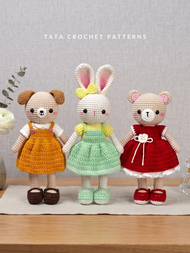 3-in-1 Amigurumi Animal Dolls with Removable Outfits – Crochet Pattern Bundle (Bunny, Bear, Puppy) | Digital PDF product image (2)