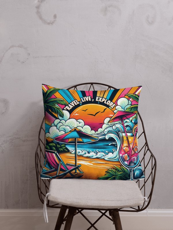 Tropical Sunset Paradise Pillow | AI Design travel live explore product image (1)