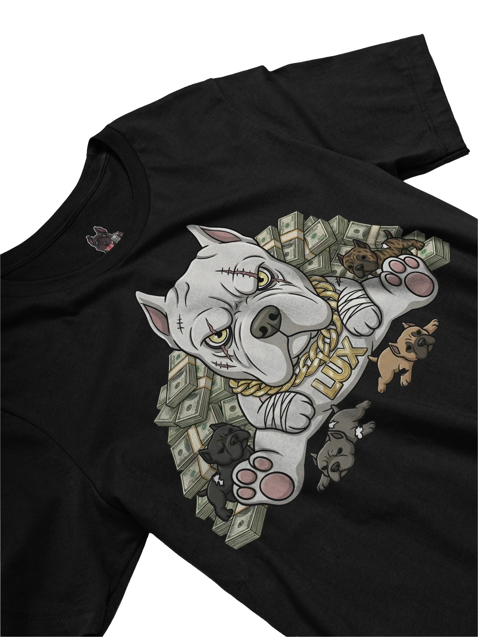 White Cane Corso Sitting on Money Like a Mafia Boss – Viral Luxury Cane Corso T-Shirt That Broke the Internet! product image (2)