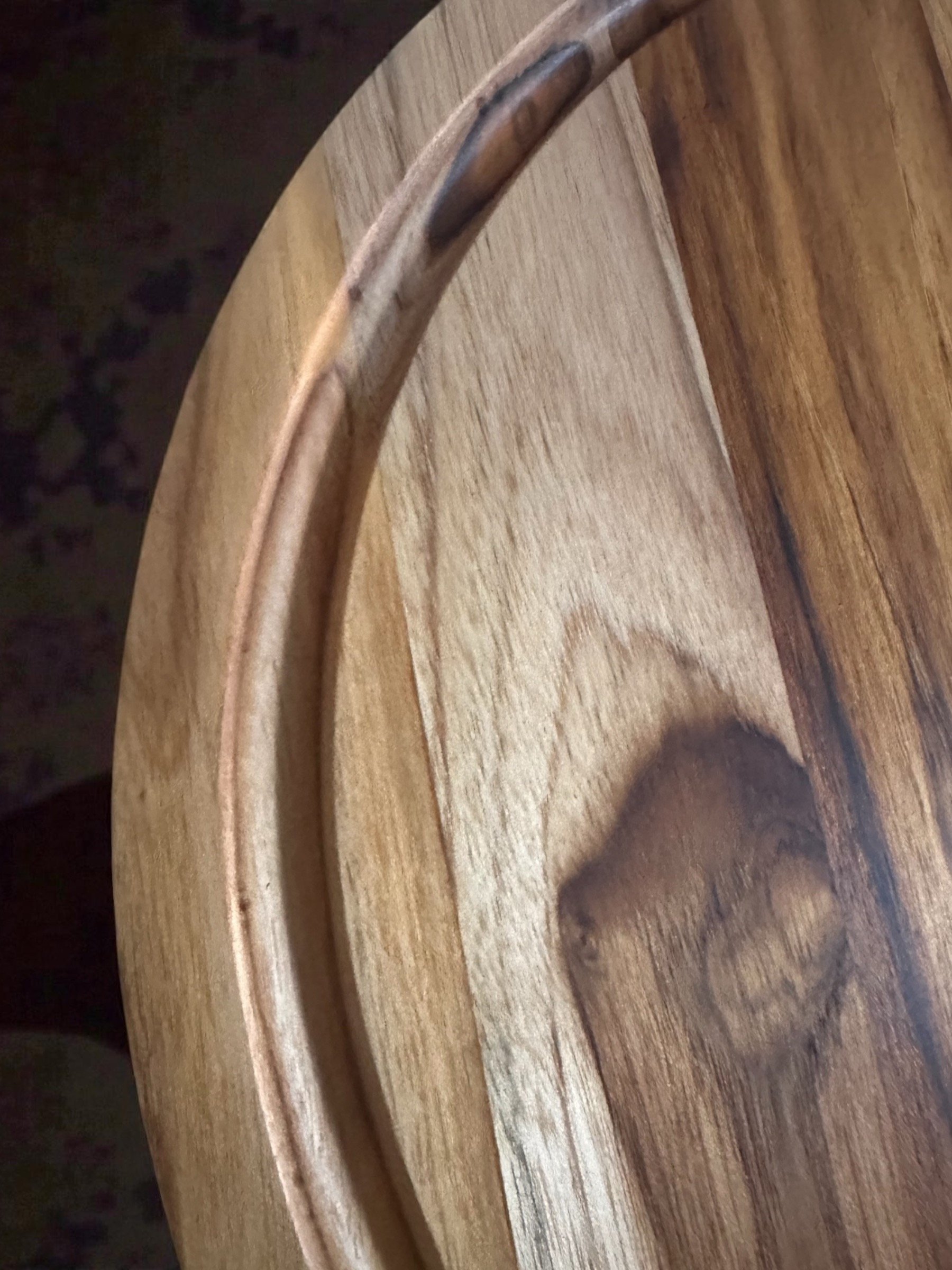15” Round Solid Teak Cutting Board with Hand-Cut Juice Groove | Raised-Grain Finish | Food-Safe product image (3)