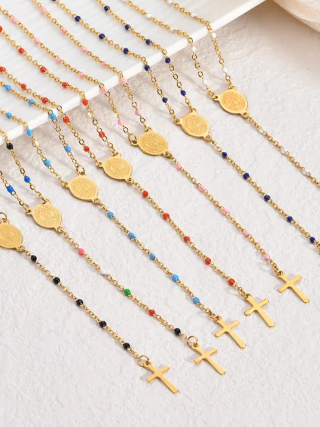 Médaille Croix & Perles - Acier Inoxydable product image (1)