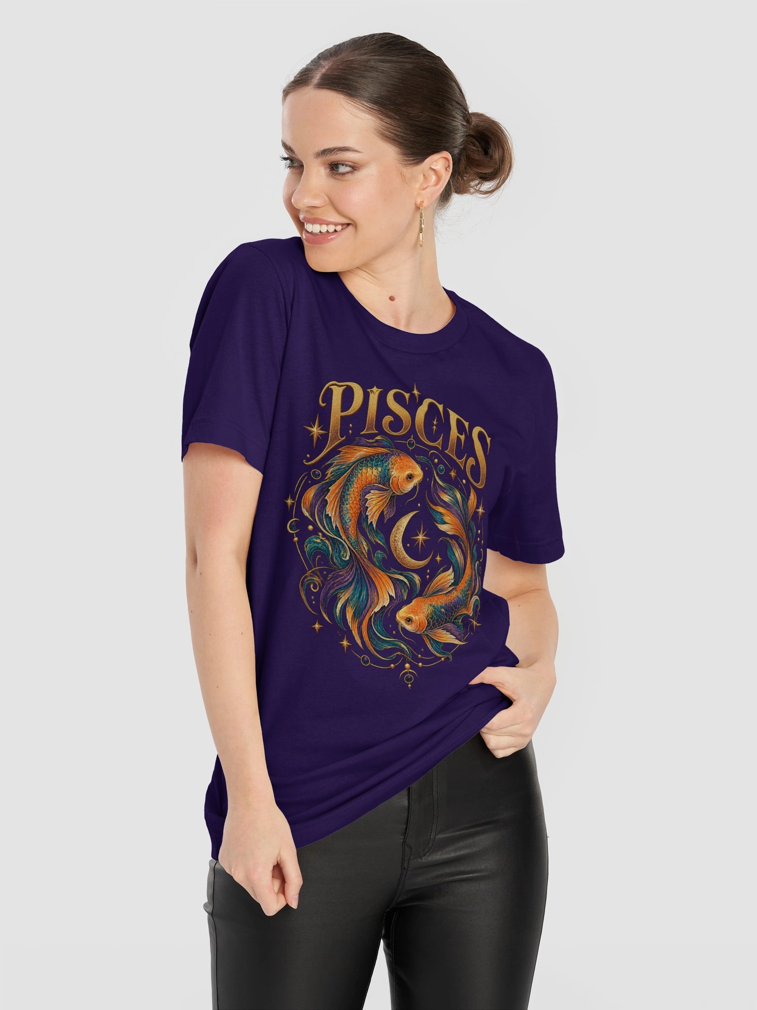 Pisces Zodiac T-Shirt With Flowing Celestial Fish Art product image (10)