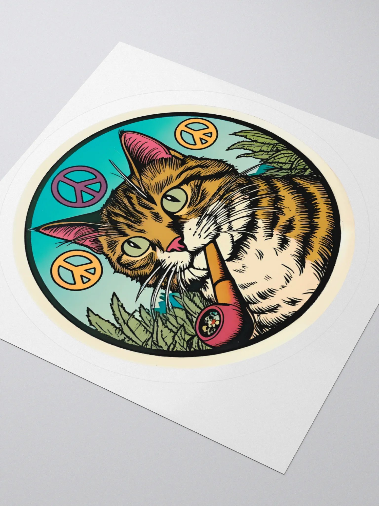 Psychedelic Cat Peace Sticker product image (9)