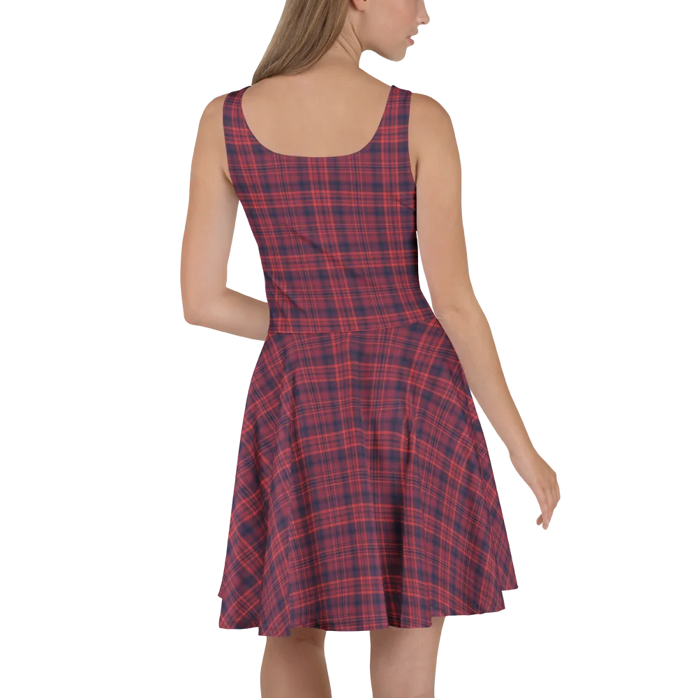 Red and Navy Plaid Tartan Skater Dress for Casual Wear product image (4)